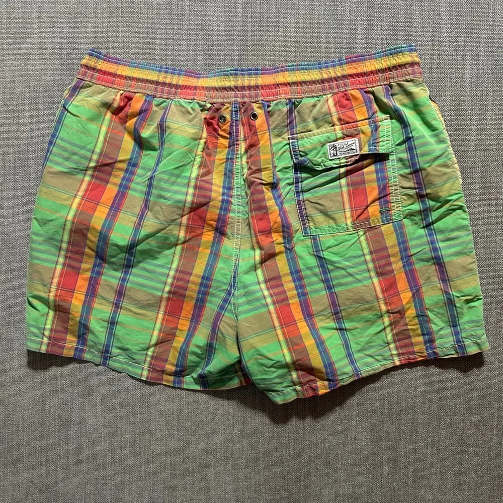 Polo Ralph Lauren Swim Trunks Mens XXL Green Madras Plaid Mesh Lined 5.5